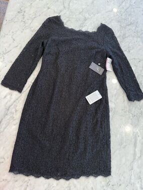 Adrianna Papell Black Lace Long-Sleeve Sheath Dress